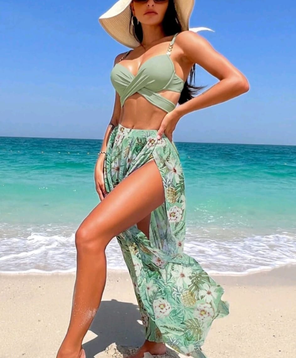 Ensemble de plage tropical à motif ananas vert – couple de femmes