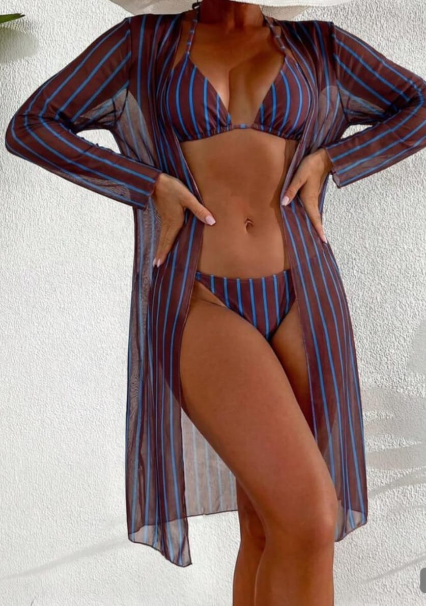 Set Bikini Estivo Da Donna Sexy - Canotta Annodata, Copricostume In Rete, Costume 3 Pezzi