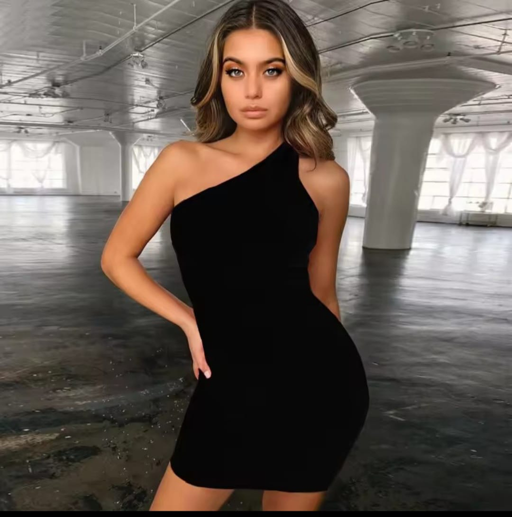 Damen One-Shoulder-Kleid – Bodycon Minikleid mit offenem Rücken